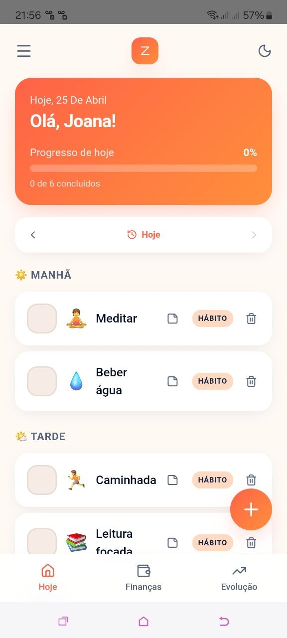 Tela inicial do app Zenith